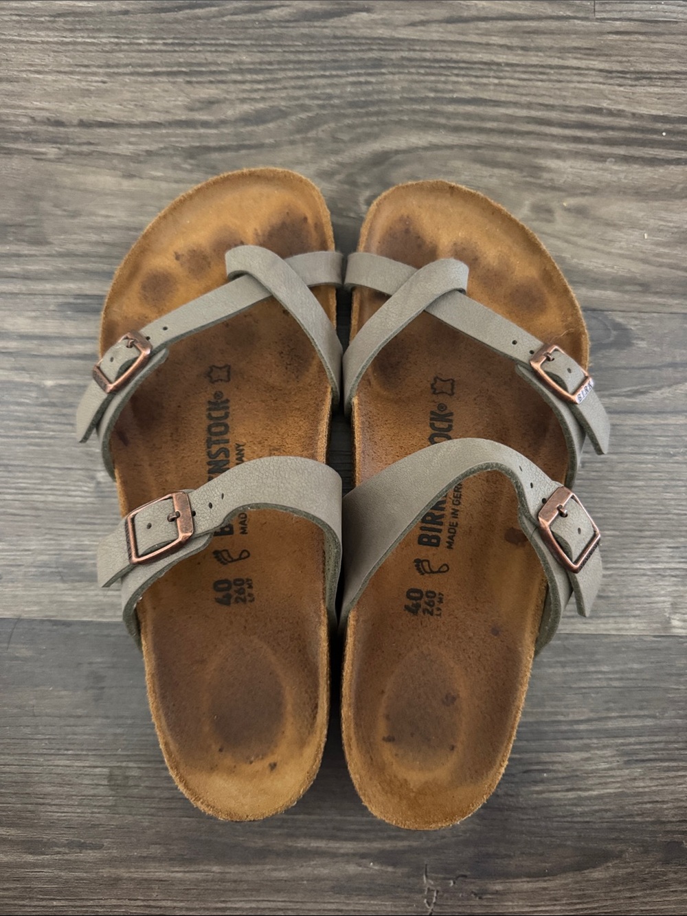 Birkenstock Mayari Sandals in Stone with Copper Buckles